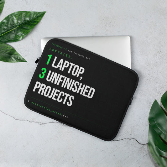 funny developer laptop sleeve 1 laptop 3 unfinished projects existential dread programmer gift