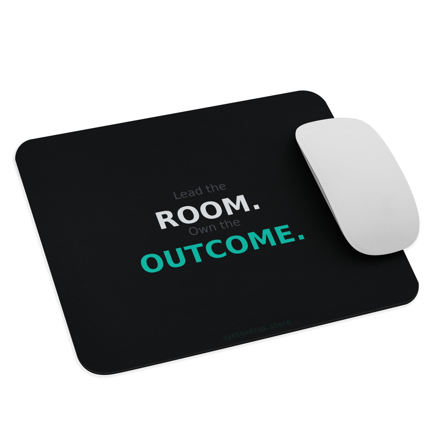 Tech recruiter mouse pad on dark teal background with bold white and cyan stacked typography reading Retention Starts on Day One
