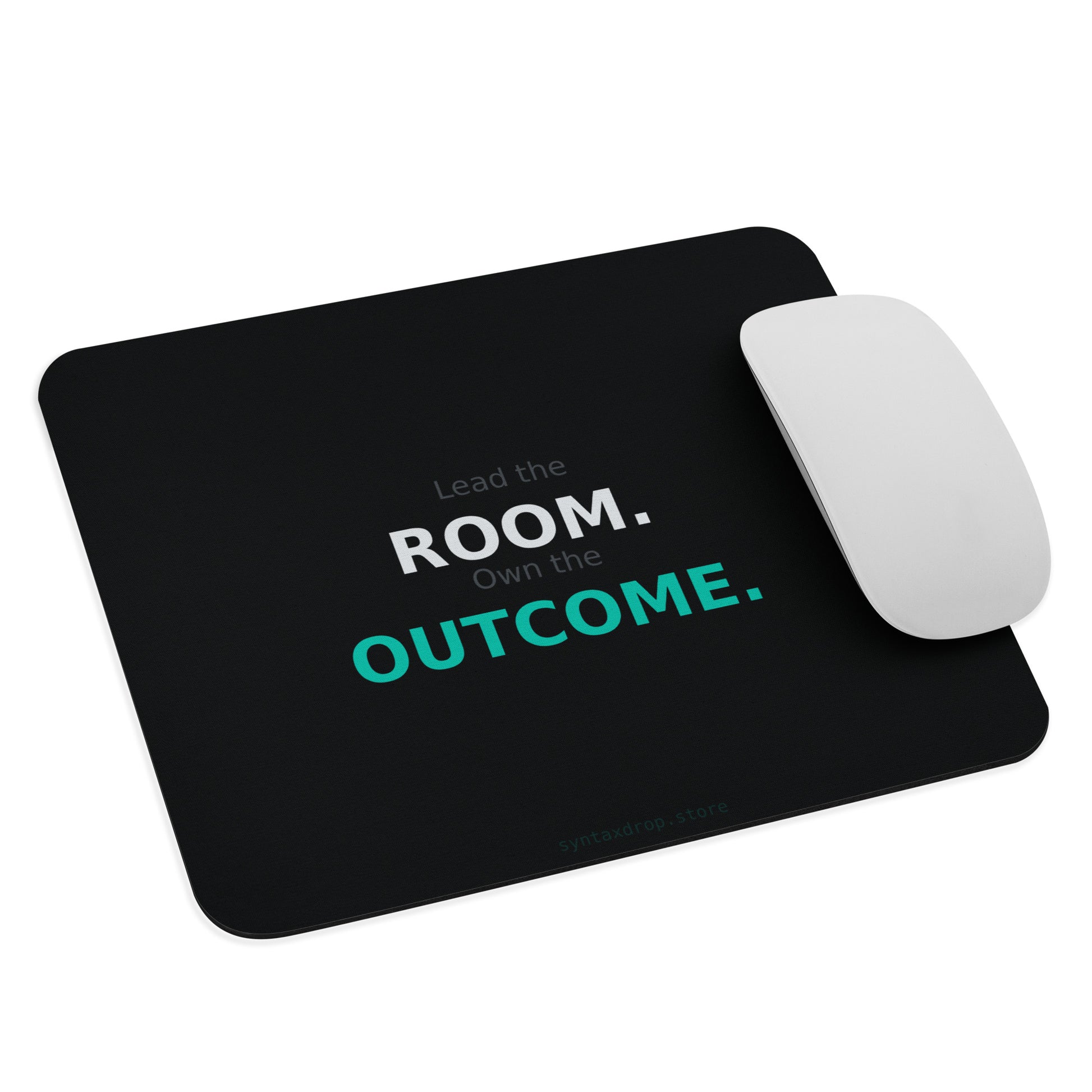 Tech recruiter mouse pad on dark teal background with bold white and cyan stacked typography reading Retention Starts on Day One
